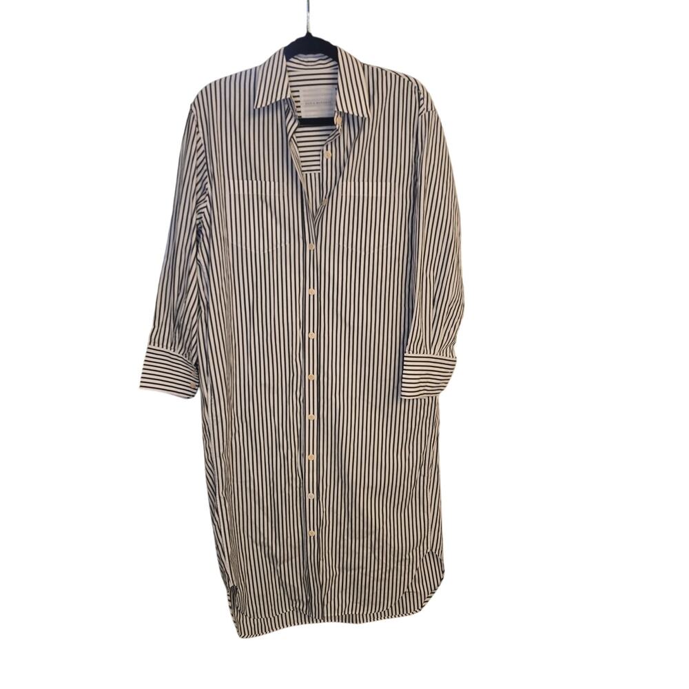 Maria McManus Black and White Stripe Oversized Shirt Dress Small Midi Cotton